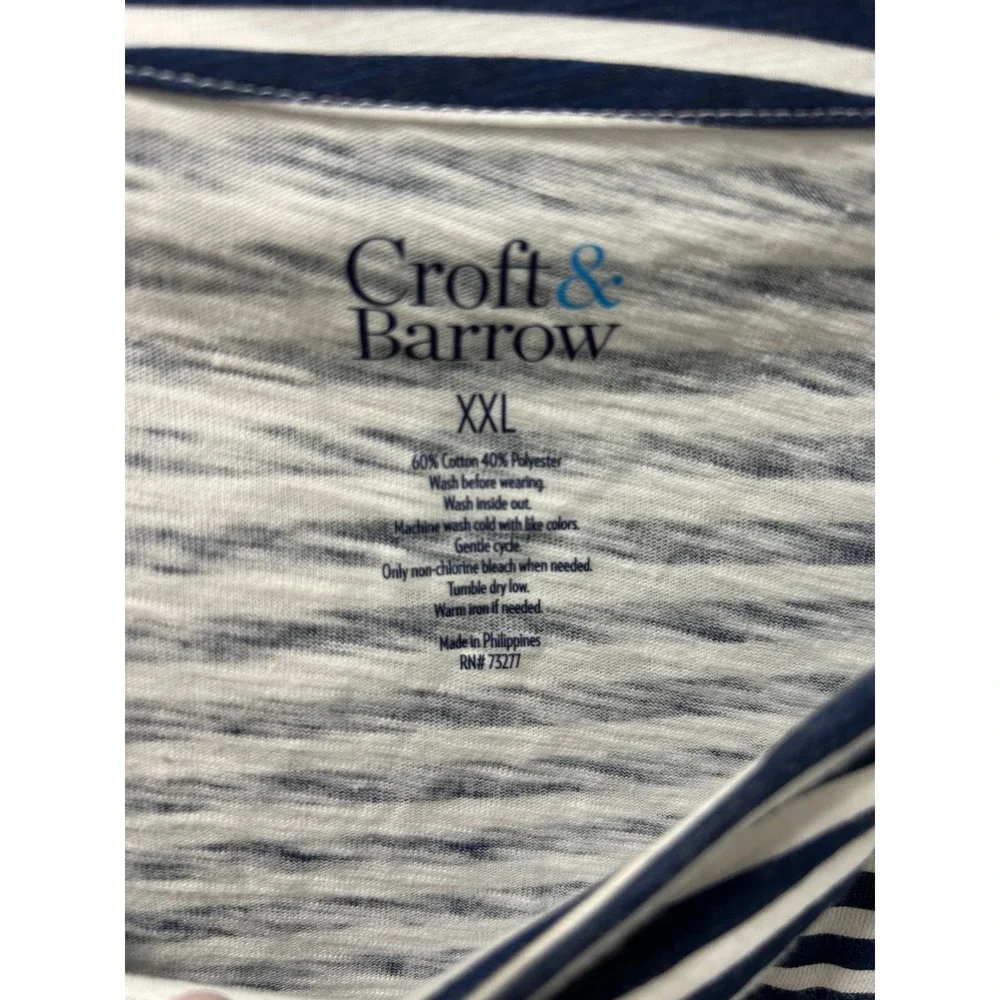 Croft & Barrow Women XXL Navy Blue White Striped Button Shoulder Long Sleeve Top